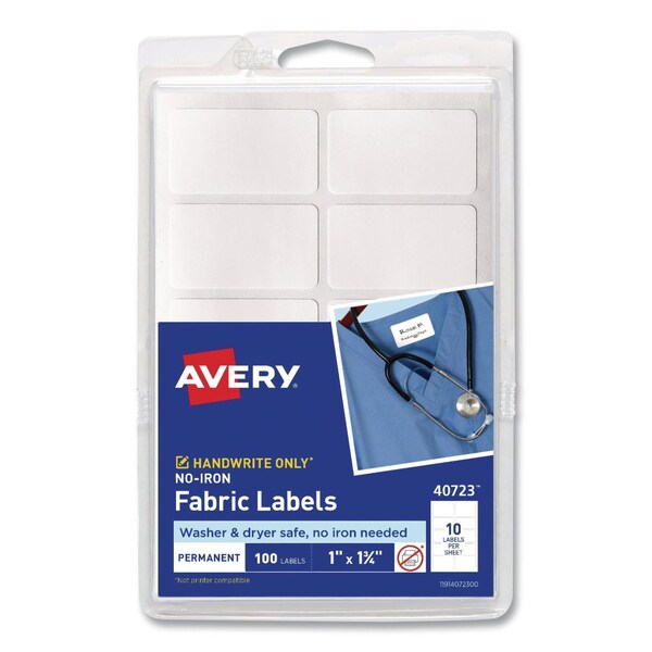 Avery No-Iron Fabric Labels, Handwrite Only, 1 x 1.75, White, 100PK 40723 - main