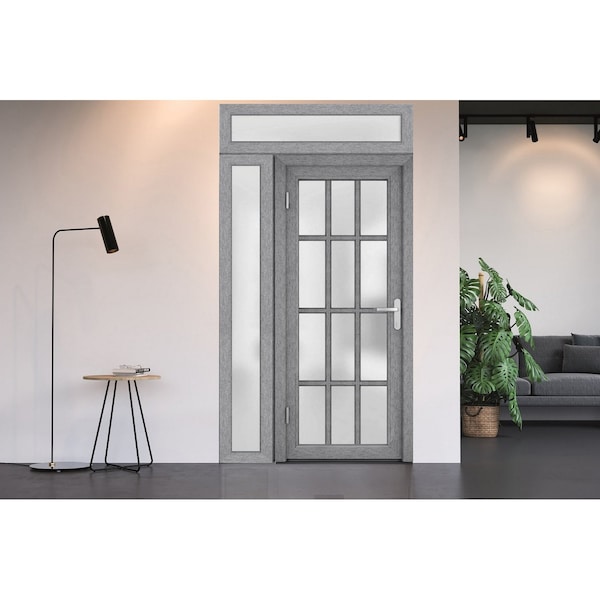 Vdomdoors Front Exterior Prehung FiberGlass Door Frosted Glass / Manux 8312 Grey Ash / Sidelight and Transom MANUX8312EXD-SS-W36+12 x H80+14-RH - main