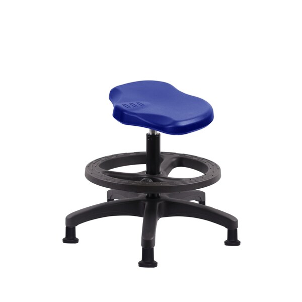 Blue Ridge Ergonomics Poly Ray Stool-Medium Bench Height with Black Foot Ring & Stationary Glides in Blue Poly PRPMBSL-RG-BF-RG-BLU - main