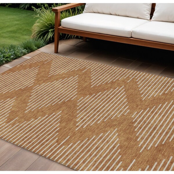 Homeroots 8' X 10' Copper And Beige Geometric Washable Indoor Outdoor Area Rug 598613 - main
