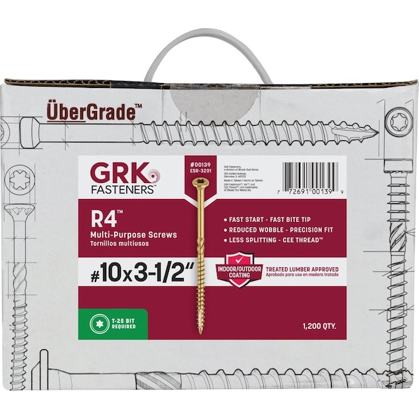 Grk Fasteners GRK R4 No, 10 x 3-1/2'' Star Drive Multi-Purpose Wood Screw, 1200 Ct. 139 - main