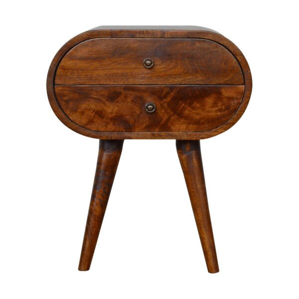 Homeroots 21" Chestnut Solid Wood Oval Two Drawer Nightstand 651608 - main