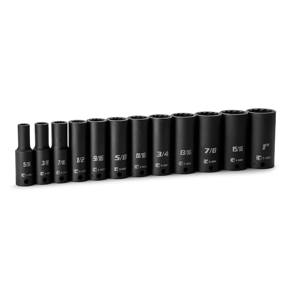 Capri Tools 3/8 in. Drive Deep Impact Socket Set, 12-Point, SAE, 5/16 to 1 in., 12-Piece CP53800-12SD - main