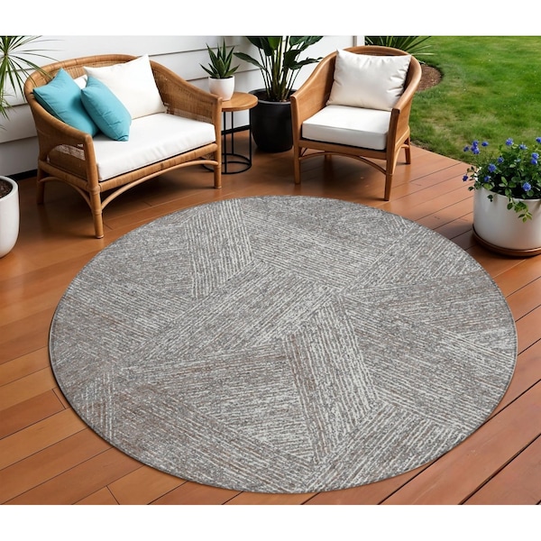 Homeroots 8' Gray Brown And Ivory Round Abstract Washable Indoor Outdoor Area Rug 597024 - main