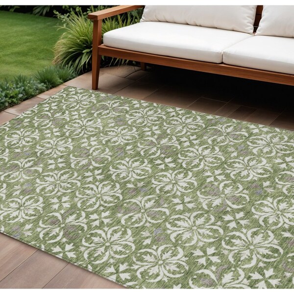 Homeroots 9' X 12' Green Gray And Ivory Floral Washable Indoor Outdoor Area Rug 595947 - main