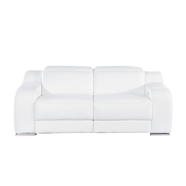 Homeroots 76in White and Silver Italian Leather Power Reclining Loveseat 633746 - main