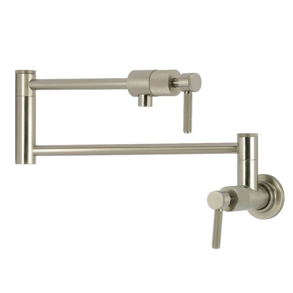 Kingston Brass Wall Mount Pot Filler Faucet with Knurled Handle, Brushed Nickel KS4108KNL - main