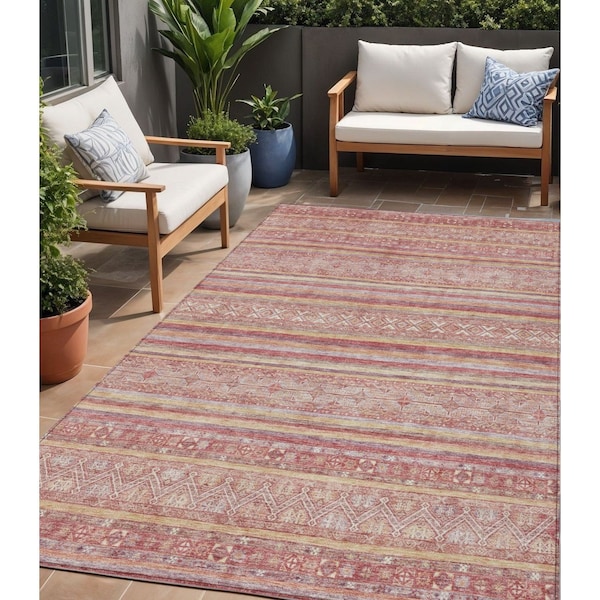 Homeroots 5' X 8' Rust And Coral Oriental Washable Indoor Outdoor Area Rug 616347 - main