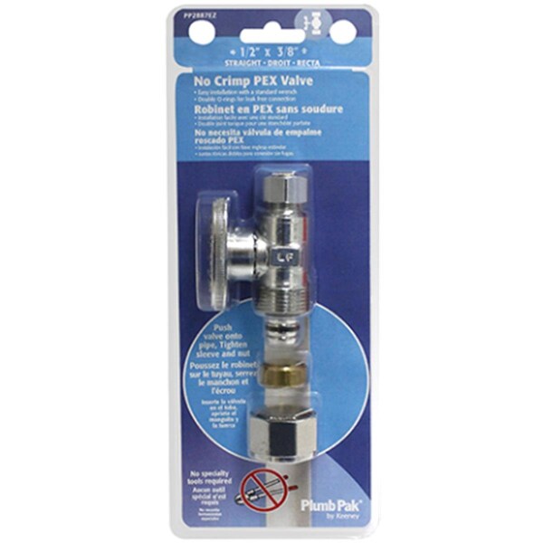 Protectionpro 0.63 x 0.38 in. No Crimp Pex Straight Valve, Chrome PR3343817 - main