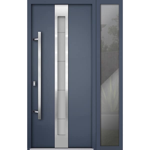 Vdomdoors Steel Door Deux 1717 Gray Graphite Stainless Inserts Single Modern Painted-W50xH80-Right-hand Outsw DEUX1717EXD-GRE-W36+14xH80-RH-O - main