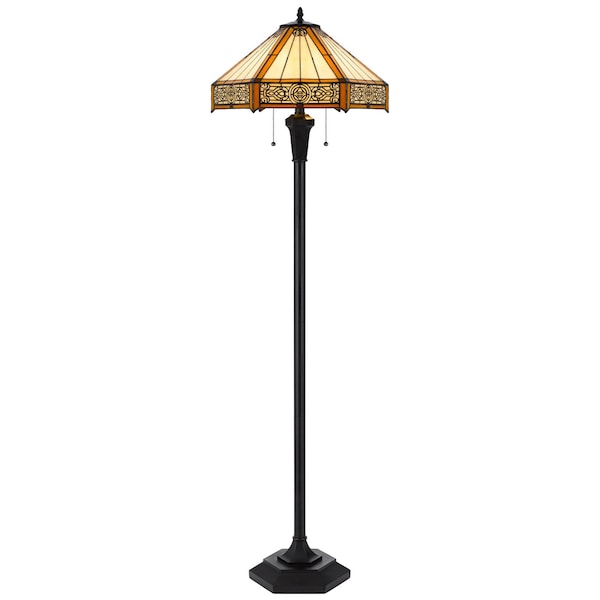 Homeroots 60" Bronze 2-Light Traditional Floor Lamp, Orange and Ivory Abstract Tiffany Glass Empire Shade 526322 - main