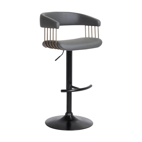 Homeroots Gray and Black Faux Leather with Metal Swivel Adjustable Height Bar Chair 534476 - main