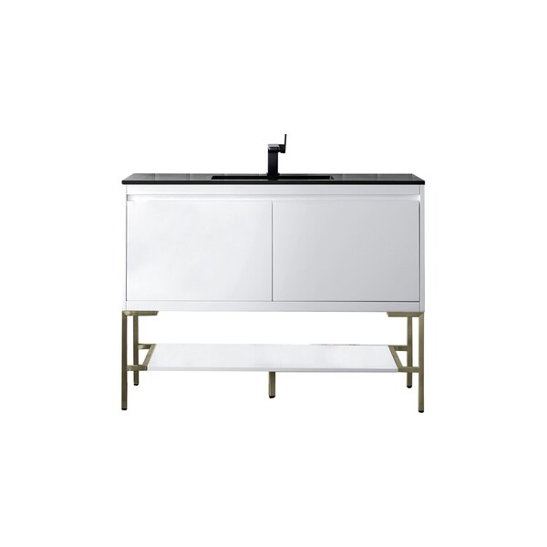 James Martin Vanities 47.3'' Single Vanity, Glossy White, Champagne Brass Base w/ Charcoal Black Composite Stone Top 805-V47.3-GW-CB-CH - main