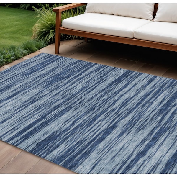 Homeroots 10' X 14' Blue And Navy Blue Abstract Washable Indoor Outdoor Area Rug 613084 - main