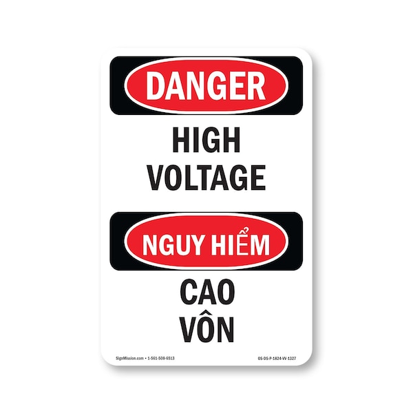 Signmission Safety Sign, OSHA Danger, 24" Height, Rigid Plastic, High Voltage Bilingual OS-DS-P-1824-VV-1327 - main