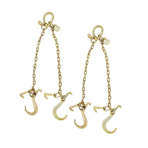 Mytee Products 5/16in x 3ft G70 V-Chain Bridle w/8in J Hooks, T & J-Hook w/Grab Hook 4700lbs WLL, 2PK CH5163V-MJ-TJ-GHx2 - main