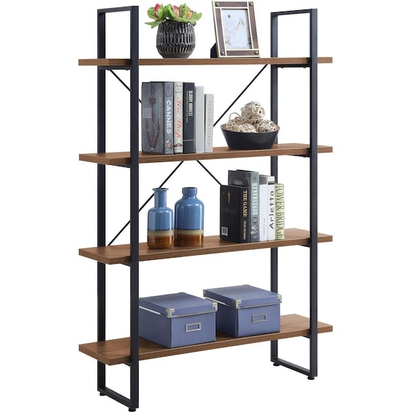 Lorell 29 x 11.8 x 57.5 in. SOHO 4 Shelf Metal Frame Bookcase Walnut LLR97619 - main