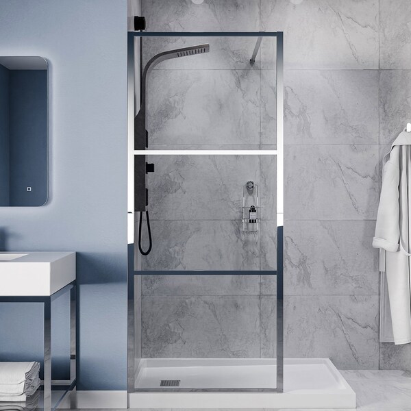 Anzzi 34 in. x 78 in. Fixed Frameless Shower Door in Polished Chrome w/ Tsunami Guard Tempered Clear Glass SD-AZFL06002CH - main