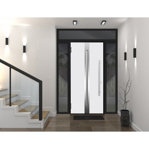 Vdomdoors Steel Door Deux 1744 Natural Oak 2 Sidelight and Transom Black Window Stainless Inserts Single Mode DEUX1744EXD-OAKB-W12+36+12xH80+16-RH-O - main