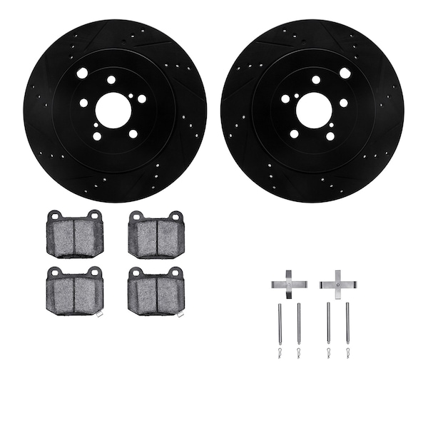 Dynamic Friction Co DFC Rotors-Drilled & Slotted-Black w/ 5000 Advanced Brake Pads Incl Hdw 8512-13050 - main