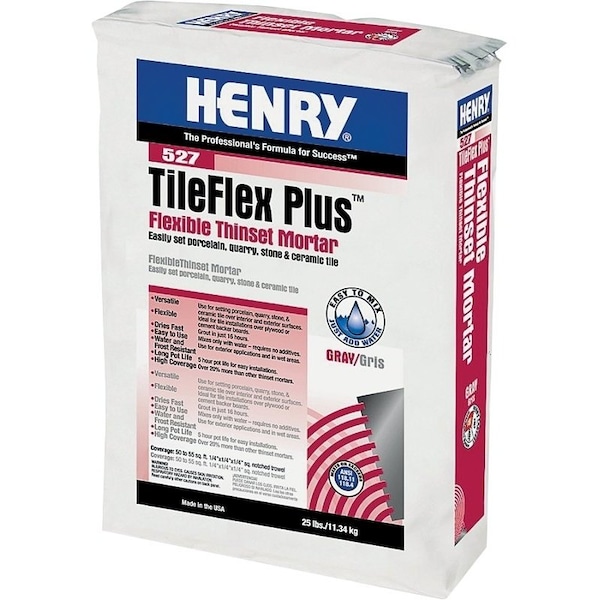 Henry HENRY 527 TileFlex Plus Series 12262 Flexible Thin-Set Mortar, Fine Solid Powder, Gray, 25 lb Bag 12262 - main