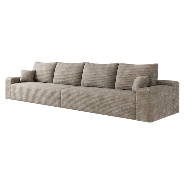 Homeroots 140" Camel Corduroy Modular Compression Foam Sofa With Toss Pillows 712979 - main