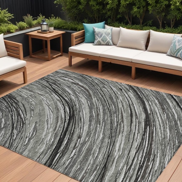 Homeroots 9' X 12' Taupe Charcoal And Ivory Abstract Washable Indoor Outdoor Area Rug 631261 - main