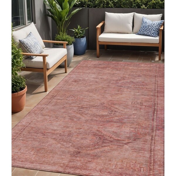 Homeroots 5' X 8' Terra Cotta And Salmon Aztec Washable Indoor Outdoor Area Rug 615579 - main