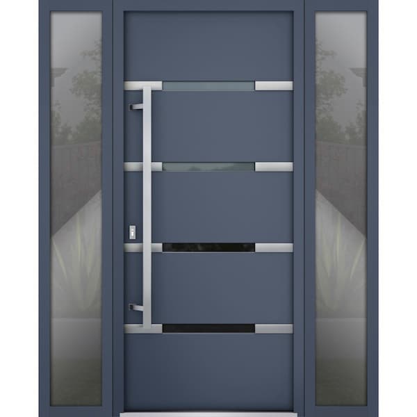 Vdomdoors Steel Door Deux 1105 Gray Graphite 2 Sidelight Exterior Windows Stainless Inserts Single Modern Pai DEUX1105EXD-GRE-W14+36+14xH80-RH-O - main