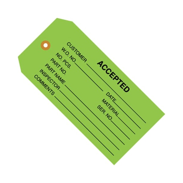 Partners Brand Tag Accepted, 4-3/4x2-3/8", PK1000, 13 Point Cardstock, 4 3/4" W, Green, 1000 PK G20021 - main