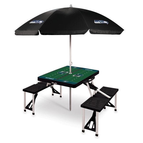 Picnic Time Family Of Brands Seattle Seahawks - Picnic Table Portable Folding Table with Seats and Umbrella, (Black) 811-02-175-285-2 - main