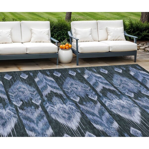 Homeroots 8' X 10' Denim Blue And Sky Blue Southwestern Washable Indoor Outdoor Area Rug 587815 - main