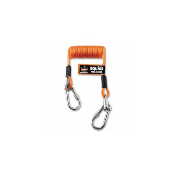 Ergodyne 3130M Coiled Cable Tool Lanyard, 6.5 in to 48 in L, Captive Eye Carabiners, 5 lb, Single, 6PK 150-19131 - main