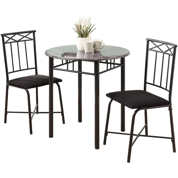 Monarch Specialties Dining Set - 3Pcs Set / Grey Marble / Charcoal Metal I 3065 - main