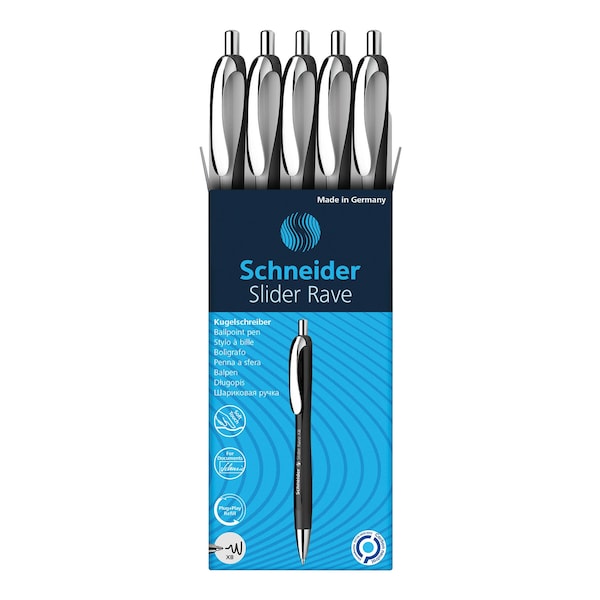 Schneider Pen Slider Rave XB Retractable Ballpoint Pens, White-Black Barrel with Blue Ink, 5PK 132549 - main