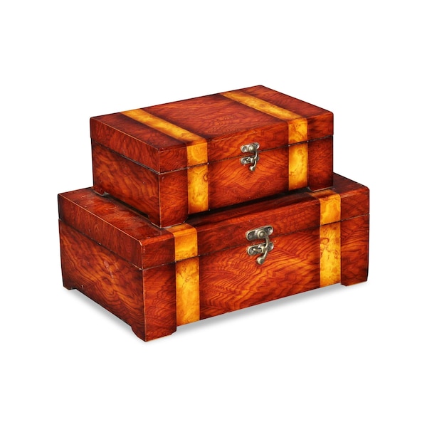 Homeroots Set of Two Brown Wood Box With Lid, 2PK 489372 - main