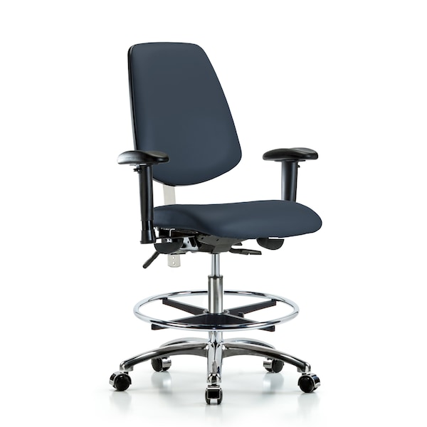 Blue Ridge Ergonomics Clean Room Chair Vin Med Ben Chair, Med, Bk, Nav, CL100, Adjustable Arms, 22" to 29" Height, Vinyl BR-NCR-VMBCH-MB-CR-T0-A1-CF-CC-8582 - main