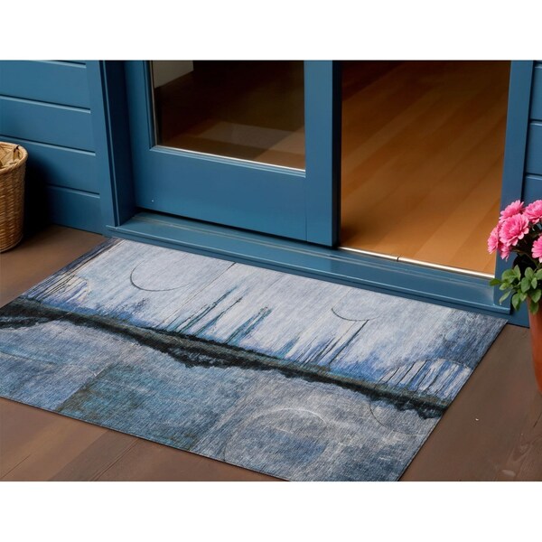Homeroots 3' X 5' Blue And Charcoal Abstract Washable Indoor Outdoor Area Rug 630465 - main