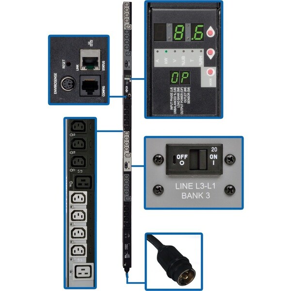 Tripp Lite PDU, Switched, (24) C13, (6) C19, L15-30P, 6 ft. PDU3VSR6L1530 - main