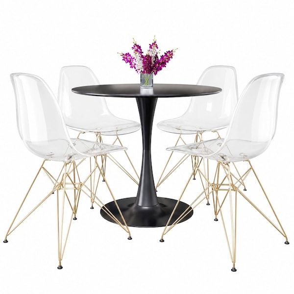 Leisuremod Bristol 5-Piece Modern Dining Set: Round MDF Table & 4 Eiffel Plastic Chairs with Chrome Legs, 5PK BTBL-35BL-CR19CLG4 - main