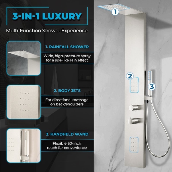 Anzzi Collines Series 55 in. 2-Jetted Shower Tower with Heavy Rain Shower and Body Jet SP-AZ079BN - main