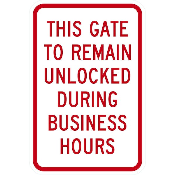 Lyle This Gate To Remain Unlocked During Business Hours, 12x18, Non-Reflective, White G-4477-NA_12x18 - main
