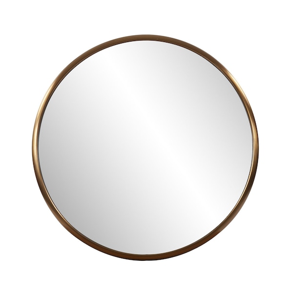Homeroots 20" Antiqued Brass Round Metal Framed Accent Mirror 401210 - main