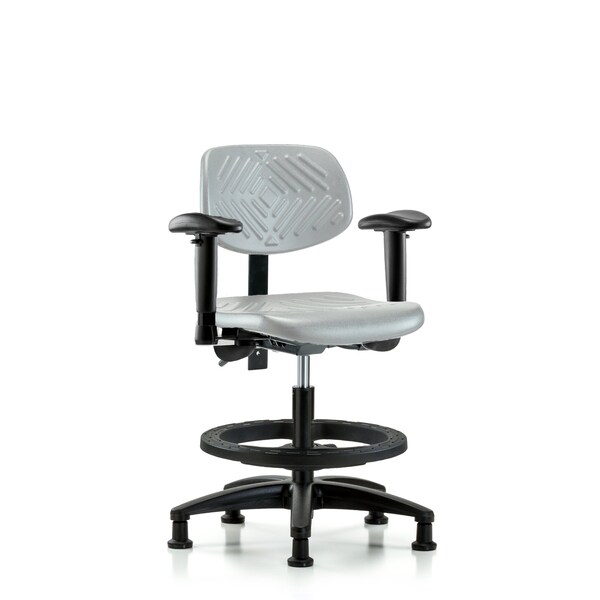Blue Ridge Ergonomics Poly Chair-Medium Bench Ht with Adjustable Arms, Black Foot Ring, & Stationary Glides in Gray Poly PMBCH-RG-T0-A1-BF-RG-GRY - main