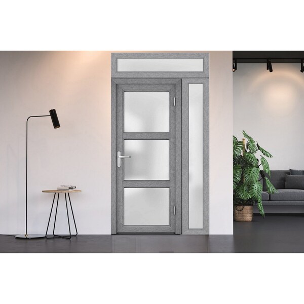 Vdomdoors Front Exterior Prehung FiberGlass Door Frosted Glass / Manux 8552 Grey Ash / Sidelight and Transom MANUX8552EXD-SS-W36+12 x H80+14-RH - main