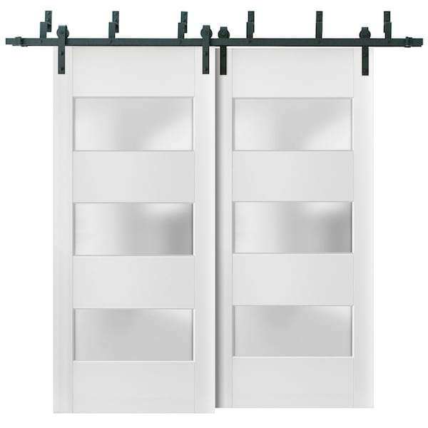 Sartodoors Sliding Closet Frosted Glass 3 Lites Barn Bypass Doors 60 x 96 inches, Lucia 4070 White Silk, Sturd LUCIA4070BBB-WS-6096 - main