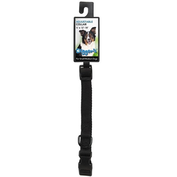 Boss Pet PDQ Adjustable Dog Collar, 12 to 18 in L Collar, 5/8 in W Collar, Nylon, Black 2938003 - main