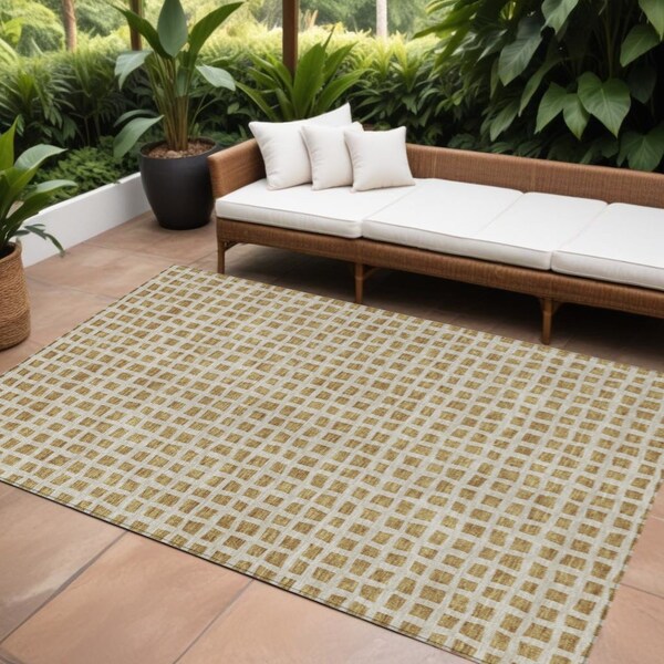 Homeroots 9' X 12' Gold And Beige Geometric Washable Indoor Outdoor Area Rug 583286 - main
