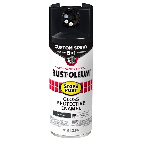 Rust-Oleum Spray Paint, Ink Black, Gloss, Solvent, 12 oz 380397 - main