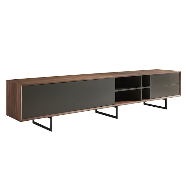 Homeroots 94in Gray Solid and Manufactured Wood Enclosed and Open Storage TV Stand 370437 - main